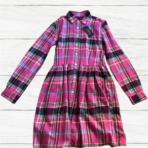 NEW Polo Ralph Lauren Long Sleeve Pink Plaid Button Down Shirtdress With Pockets